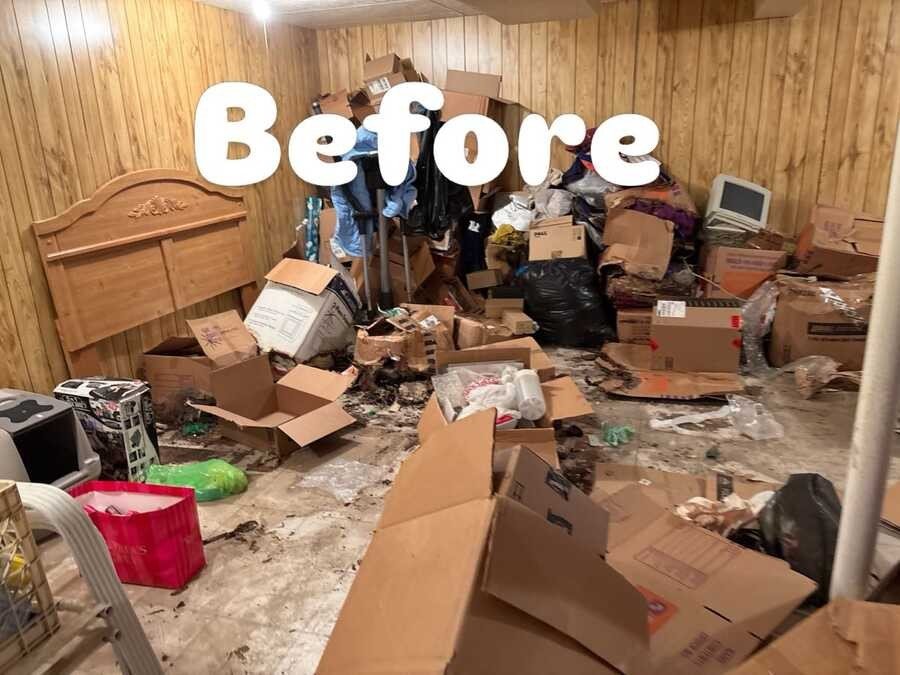 Room filled with unwanted items before the cleanout